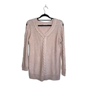 Maurices Light Pink Cable Knit Open Sleeve V-neck Tunic Sweater Medium Women’s